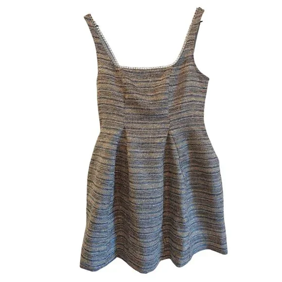 By Anthropologie Sleeveless Square-Neck Tweed Fit & Flare Mini Dress 6